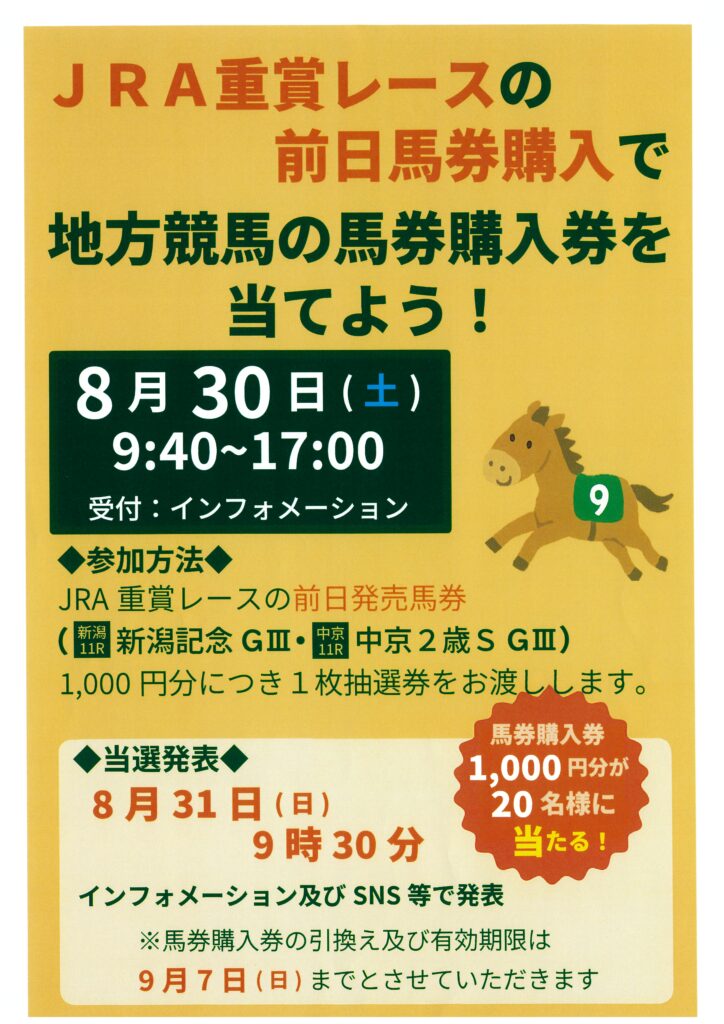 JRA重賞レースの前日馬券購入”で地方競馬の馬券購入券が当たる